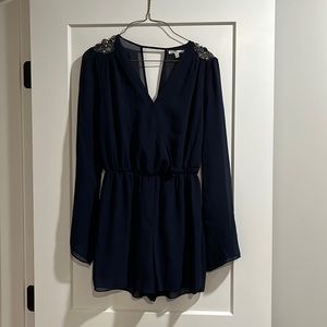 Navy blue romper with jewel detail on shoulders